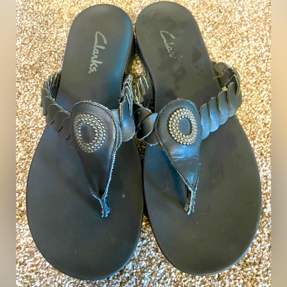 Clarks  Sandals Artisan Size 8 Black Leather Comfort Slip On Slides